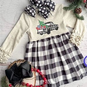 Plaid Holiday Dress with Truck Design